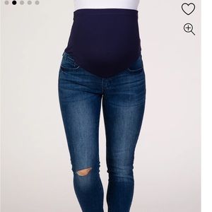 PinkBlush Navy Blue Raw Hem Maternity Skinny Jean